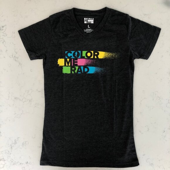 Color Me Rad V Neck Short Sleeve Graphic T Shirt Charcoal Gray Size M/L Unisex - Picture 4 of 10